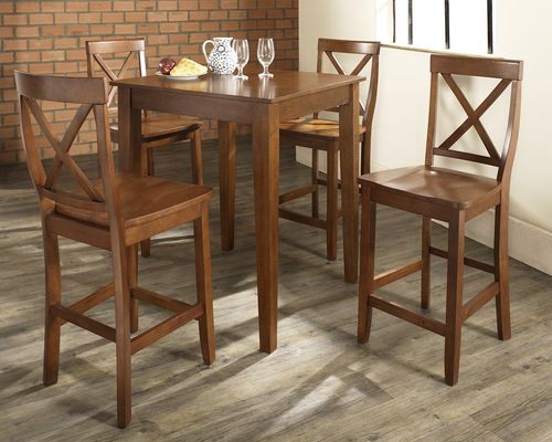 5-Piece Pub Dining Set with Tapered Leg and X-Back Stools in Classic Cherry Finish - Crosley Furniture - KD520005CH