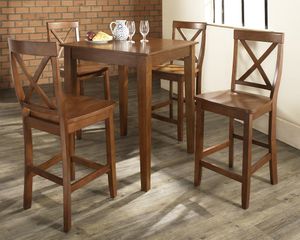5-Piece Pub Dining Set with Tapered Leg and X-Back Stools in Classic Cherry Finish - Crosley Furniture - KD520005CH