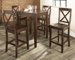 5-Piece Pub Dining Set with Tapered Leg and X-Back Stools in Vintage Mahogany Finish - Crosley Furniture - KD520005MA