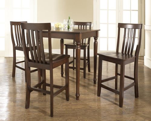 5-Piece Pub Dining Set with Turned Leg and School House Stools in Vintage Mahogany Finish - Crosley Furniture - KD520011MA