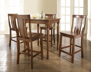 5-Piece Pub Dining Set with Turned Leg and Shield Back Stools in Classic Cherry Finish - Crosley Furniture - KD520010CH