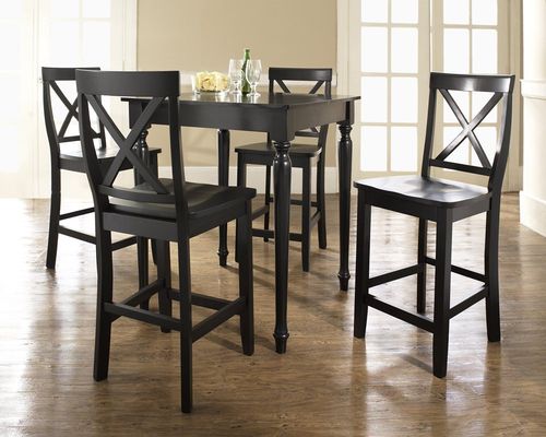 5-Piece Pub Dining Set with Turned Leg and X-Back Stools in Black Finish - Crosley Furniture - KD520009BK