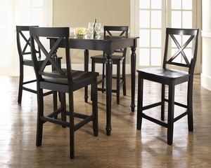 5-Piece Pub Dining Set with Turned Leg and X-Back Stools in Black Finish - Crosley Furniture - KD520009BK