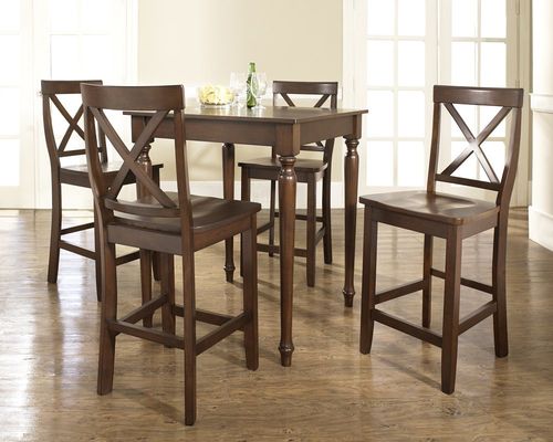 5-Piece Pub Dining Set with Turned Leg and X-Back Stools in Vintage Mahogany Finish - Crosley Furniture - KD520009MA