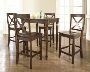 5-Piece Pub Dining Set with Turned Leg and X-Back Stools in Vintage Mahogany Finish - Crosley Furniture - KD520009MA