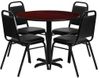 5PC 36'' Round Mahogany Table and 4 Trapezoidal Back Banquet Chairs - HDBF1002-GG