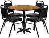 5PC 36'' Round Natural Table and 4 Trapezoidal Back Banquet Chairs - HDBF1003-GG