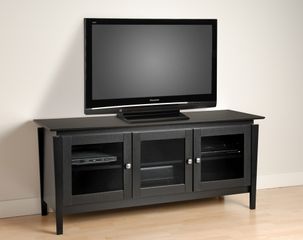 60 Inch Flat Panel LCD / Plasma TV Console with 3 Glass Doors in Black - Vinci - Prepac Furniture - BVG-6026