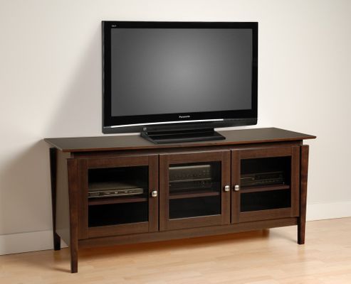 60 Inch Flat Panel LCD / Plasma TV Console with 3 Glass Doors in Espresso - Vinci - Prepac Furniture - EVG-6026