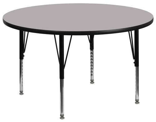 60'' Round Activity Table, Grey Thermal Fused Laminate Top & Height Adjustable Pre-School Legs - XU-A60-RND-GY-T-P-GG