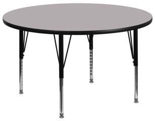 60'' Round Activity Table, Grey Thermal Fused Laminate Top & Height Adjustable Pre-School Legs - XU-A60-RND-GY-T-P-GG