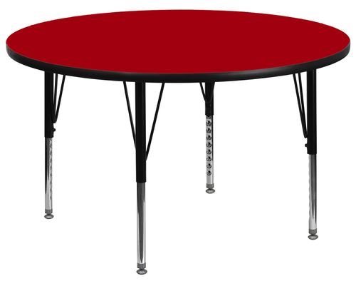 60'' Round Activity Table, Red Thermal Fused Laminate Top & Height Adjustable Pre-School Legs - XU-A60-RND-RED-T-P-GG