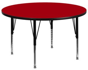 60'' Round Activity Table, Red Thermal Fused Laminate Top & Height Adjustable Pre-School Legs - XU-A60-RND-RED-T-P-GG