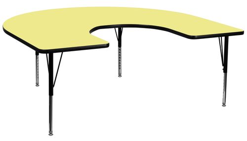 60''W x 66''L Horseshoe Activity Table in Yellow with Height Adjustable Pre-School Legs - XU-A6066-HRSE-YEL-T-P-GG