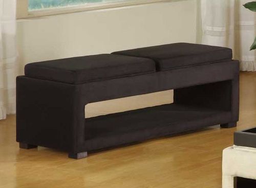 6019 Cancun Double Tray Bench in Black Microfiber - Armen Living - LC6019BEMFBL