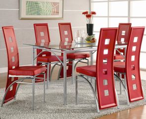 7-Piece Dining Room Furniture Set in Matte Silver / Red - Coaster - 101681-3-DSET