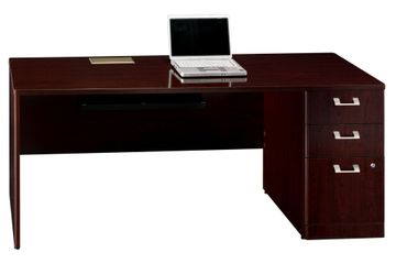 72" Right Credenza with Pedestal - Quantum Harvest Cherry Collection - Bush Office Furniture - QT4746CSK