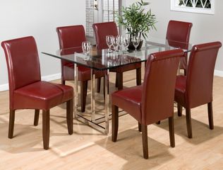 7PC Chrome Glass Top Dining Set with Red Chairs - 888-42