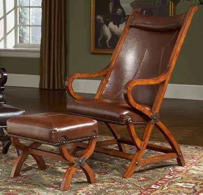 Accent Chair - Chair And Ottoman in Tobacco Leather / Brown frame - Largo Furniture - L731A