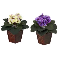 African Violet with Vase Silk Plant (Set of 2) - Nearly Natural - 6685-S2