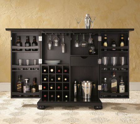 Alexandria Expandable Bar Cabinet in Black Finish - Crosley Furniture - KF40001ABK