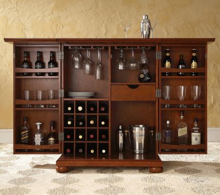Alexandria Expandable Bar Cabinet in Classic Cherry Finish - Crosley Furniture - KF40001ACH