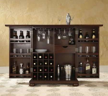 Alexandria Expandable Bar Cabinet in Vintage Mahogany Finish - Crosley Furniture - KF40001AMA