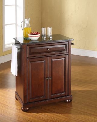 Alexandria Solid Black Granite Top Portable Kitchen Island in Vintage Mahogany - CROSLEY-KF30024AMA