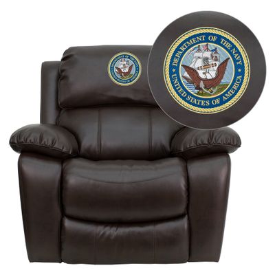 America's Navy Brown Leather Rocker Recliner - MEN-DA3439-91-BRN-MIL-NV001-EMB-GG