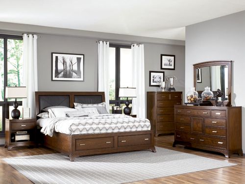 American Drew Essex 6PC Queen Leather Bed Bedroom Set - 104-325R