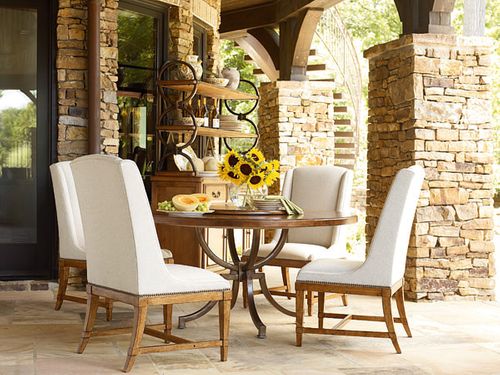 American Drew New River 5PC Round Dining Table Set with 4 Fabric Chairs - 204-702R