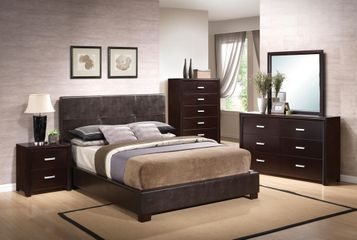 Andreas Bed, Dresser, Mirror, Chest and Nightstand in Cappuccino Brown - 202470X
