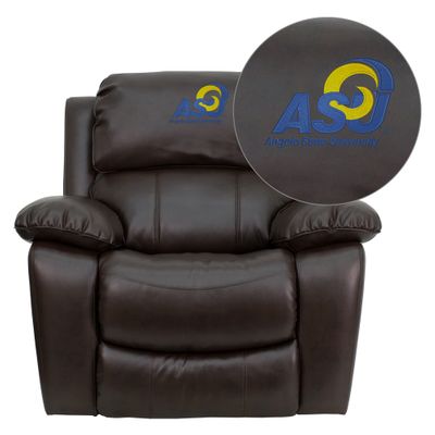 Angelo State University Rams Leather Rocker Recliner - MEN-DA3439-91-BRN-41003-EMB-GG