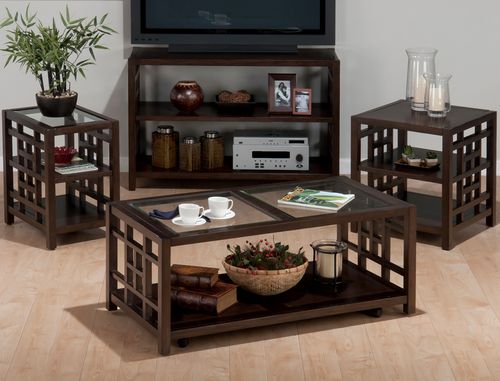 Apex Dark Brown Lattice 4-Piece Livingroom Table Set - 754-1