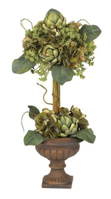 Artichoke Topiary Silk Flower Arrangement in Green - Nearly Natural - 4633