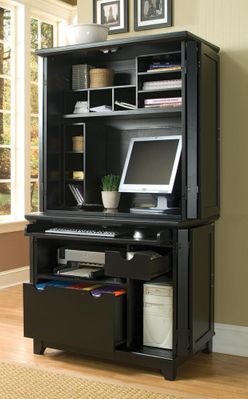 Arts and Crafts Compact Computer Cabinet with Hutch in Black - Home Styles - 5181-190