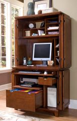 Arts and Crafts Compact Computer Cabinet with Hutch in Cottage Oak - Home Styles - 5180-190