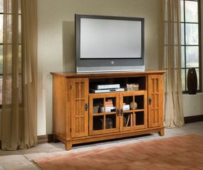 Arts and Crafts Entertainment Credenza in Cottage Oak - Home Styles - 5180-10