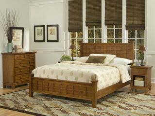 Arts and Crafts Queen Size Bed, Night Stand, and Drawer Chest in Cottage Oak - Home Styles - 5180-5018