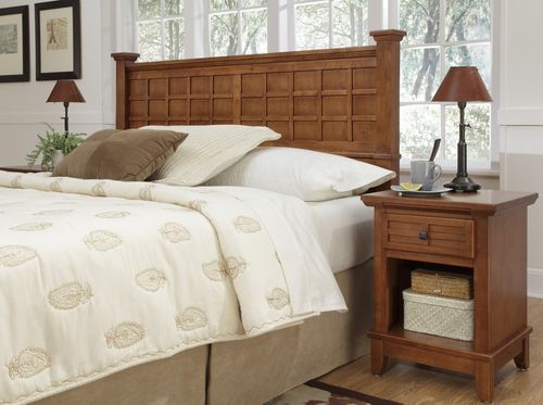 Arts and Crafts Queen Size Headboard and Night Stand in Cottage Oak - Home Styles - 5180-5015