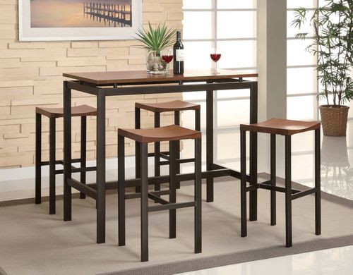 Atlas 5-Piece Dining Set in Light Oak / Matte Black and Gold - Coaster - 150097