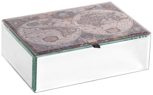 Atlas Mirrored Glass Antique Map Jewelry Box - 00167F12