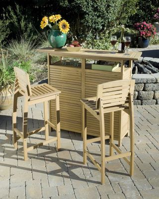 Bali Hai Bar Cabinet with Two Bar Stools in Natural - Home Styles - 5660-998