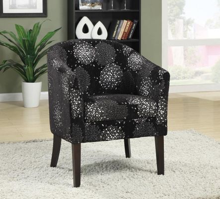 Barrel Back Accent Chair in Black and Silver Chenille - 902093