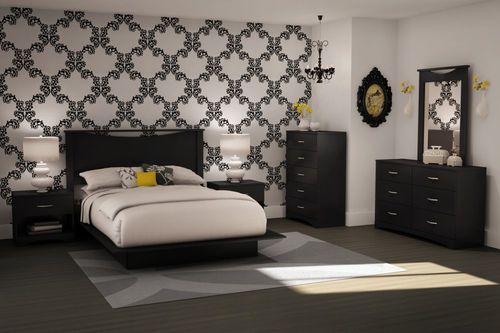 Bedroom Furniture Set 3 in Solid Black - South Shore Furniture - 3107-BSET-133