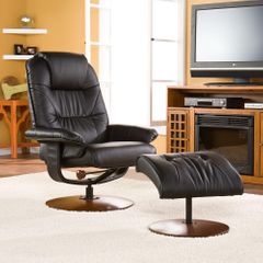 SEI Black Leather Recliner and Ottoman