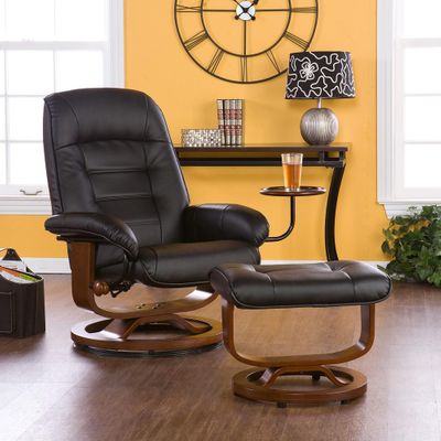 SEI Black Leather Recliner and Ottoman