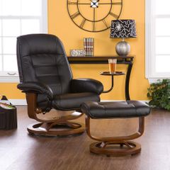 SEI Black Leather Recliner and Ottoman
