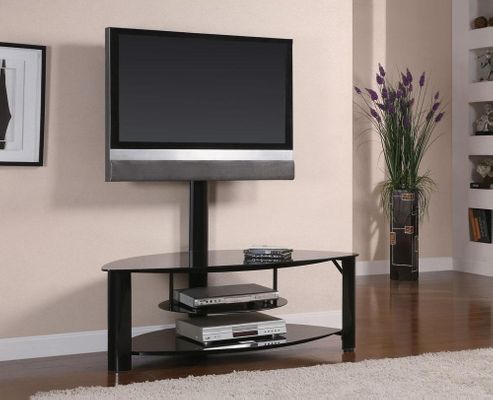 Black Metal and Glass Media Console with Bracket - 700667