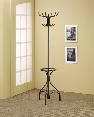 Black Metal Coat Rack with Umbrella Holder - 900821